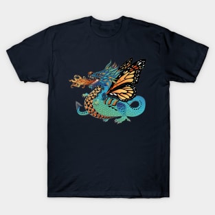 Fire Breathing Dragon with Monarch Butterfly Wings T-Shirt